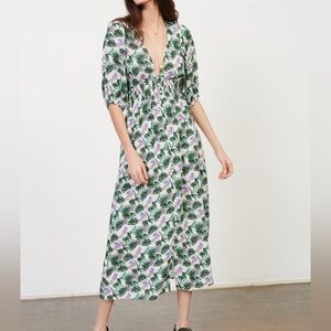 Maje Botanical Print Blouse in Green and Purple